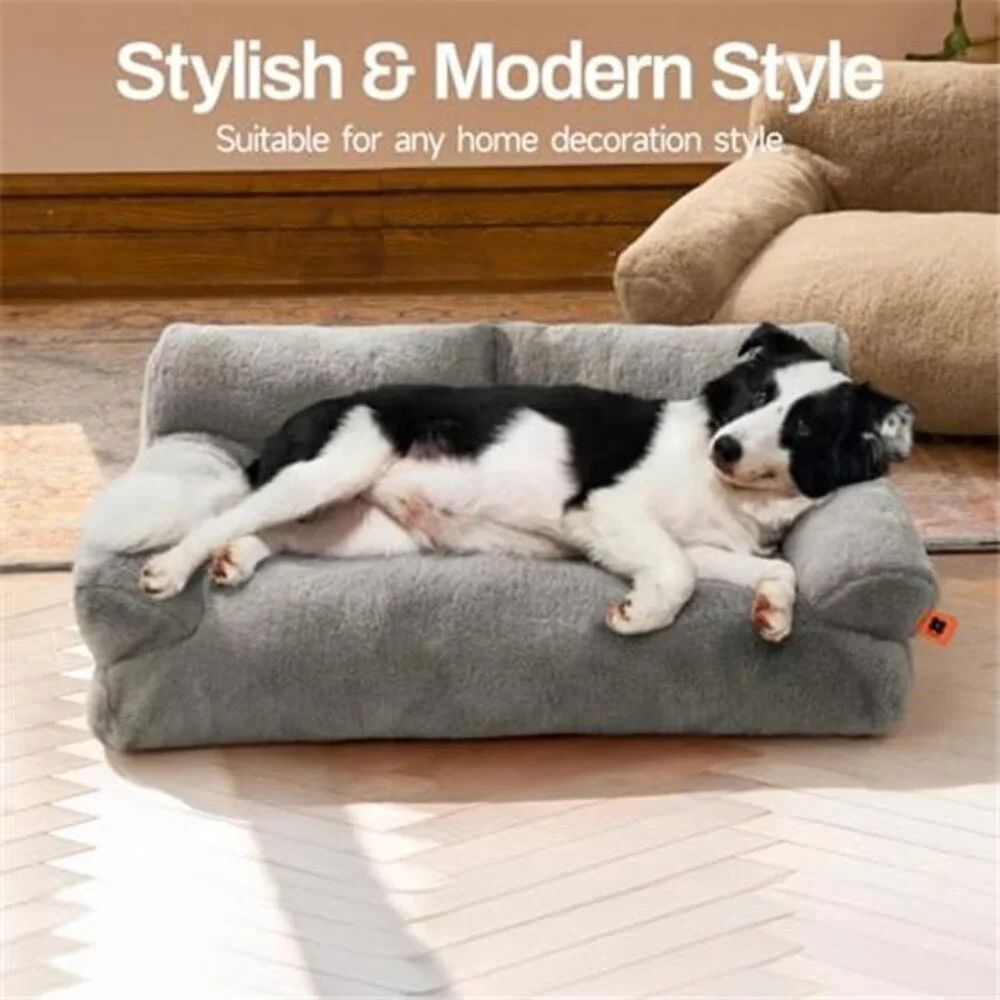 Cat Bed Indoor Small Medium Dog Bed Fluffy Sofa Washable Non Slip Grey